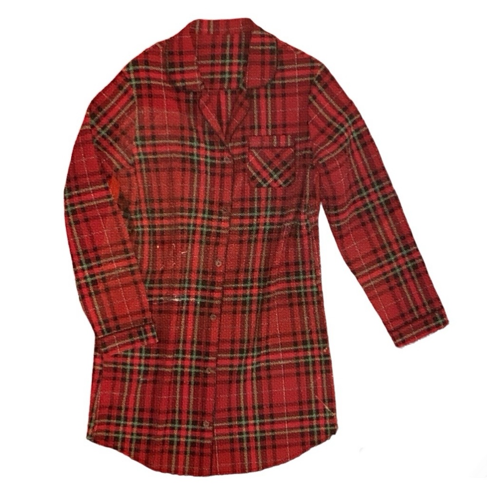 Wondershop Women’s Red Tartan Plaid Long Sleeve Button Down Night Shirt